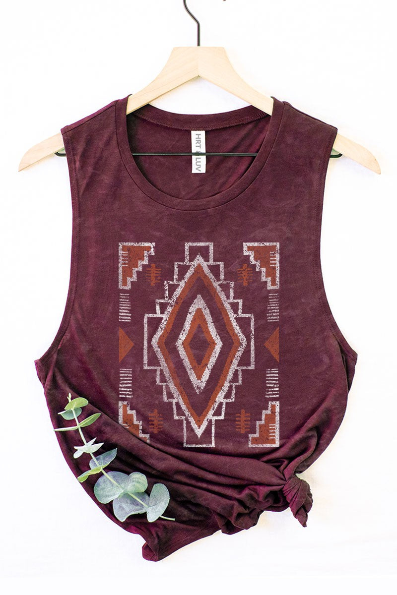 Burgundy Vintage Aztec Mineral Graphic Tank Top