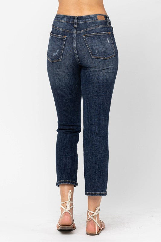 Judy Blue Mid Rise Crop Leg Straight Leg Denim