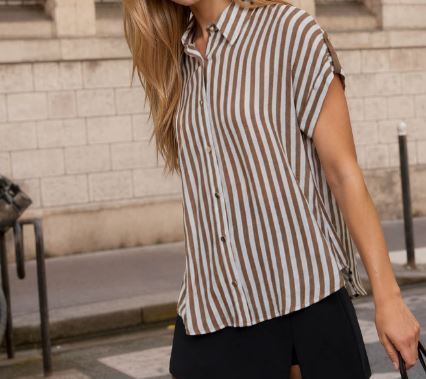 Brown Striped Lightweight Woven Top