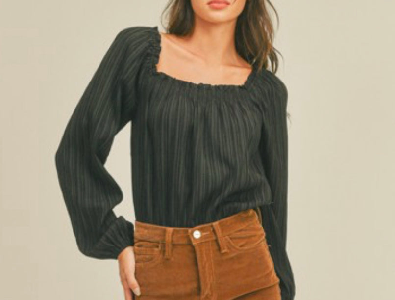 Sale! Black Square Neck Long Sleeve Bodysuit