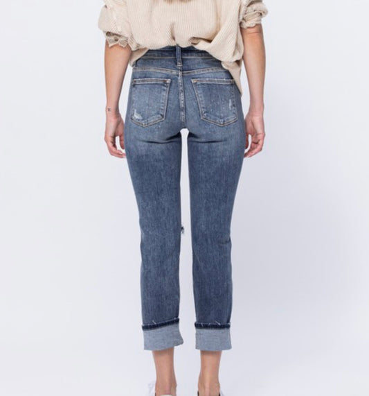 Judy Blue Mid- Rise Bleach Splash Boyfriend Jean
