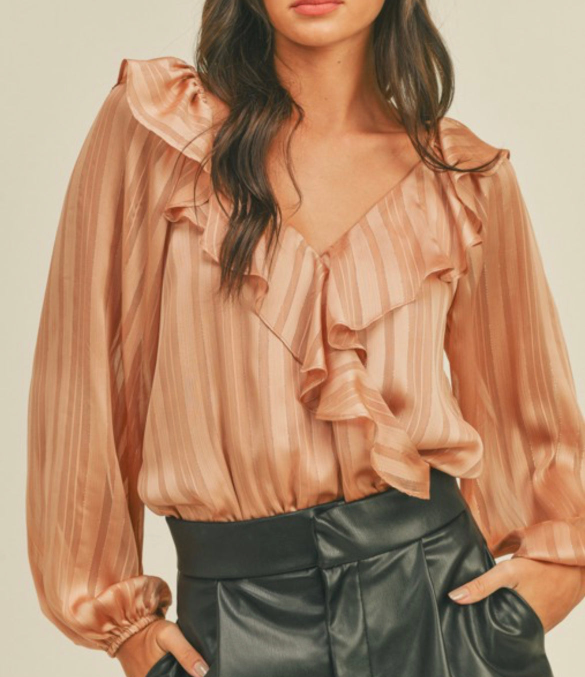 Rose Gold V-Neck Bodysuit Blouse