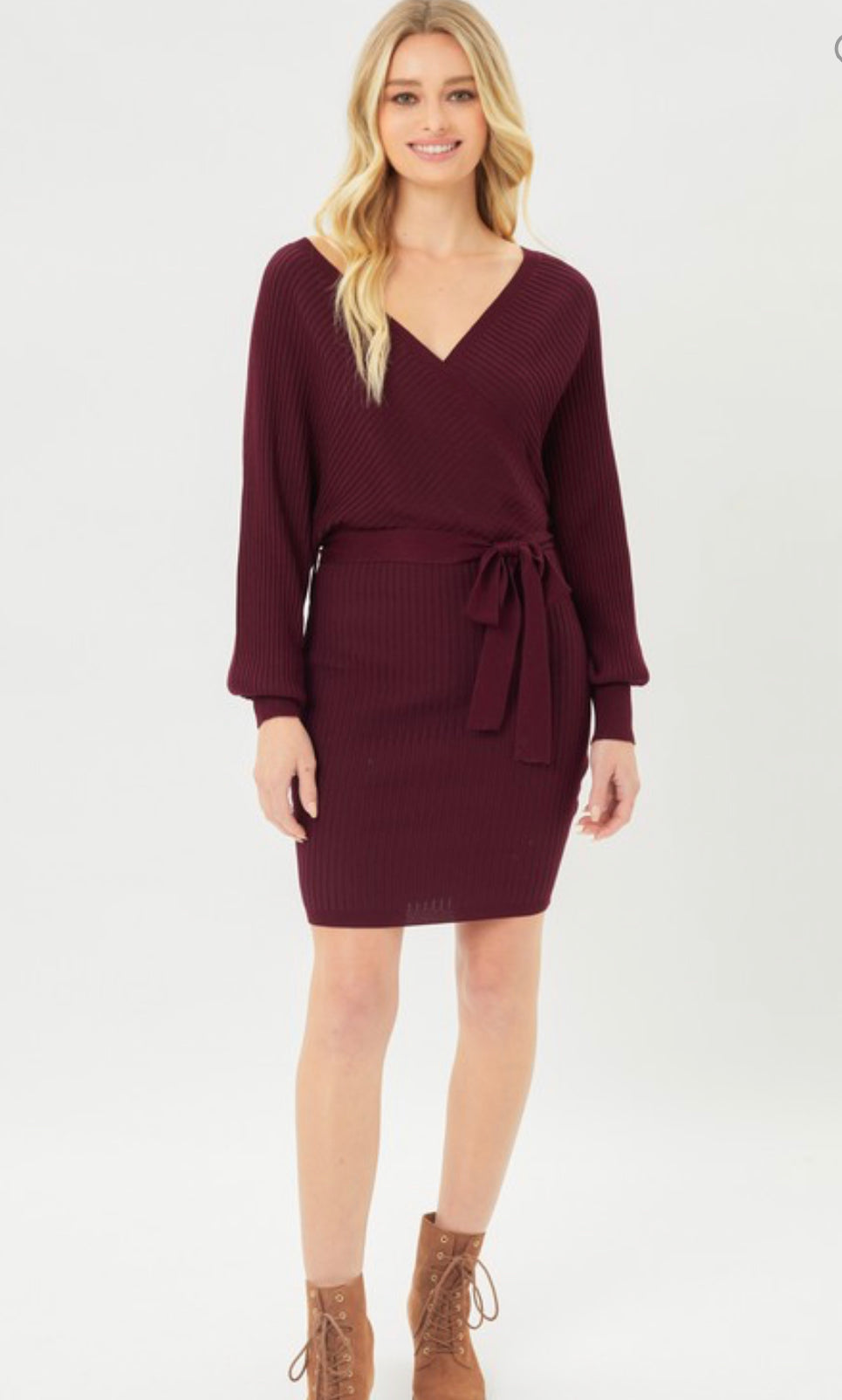 Wine Surplice Wrap Dress