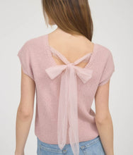 Load image into Gallery viewer, Dusty Pink Short Sleeve Sweater w/Sheer Bow Top
