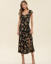 Load image into Gallery viewer, Black Floral V Neck Midi Dress