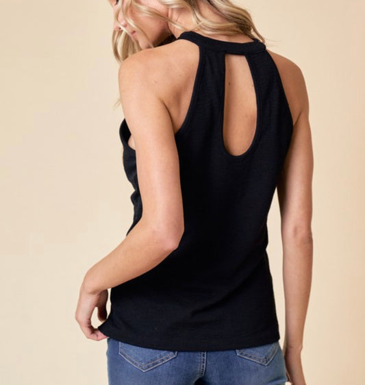 Black Cut-Out Halter Tank