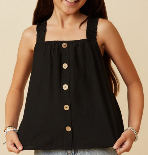 Youth Girls Black Button Flowy Tank