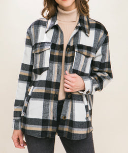 Black and Tan Plaid Shacket with Pocket