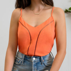 Orange V Neck Cami w/ Ladder Lace