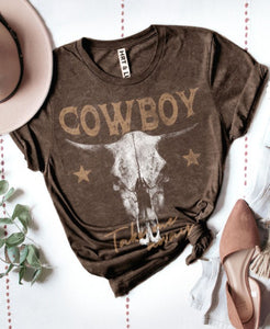 Cowboy Take Me Away Brown Graphic Tee