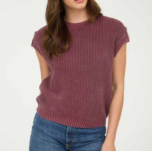Plum Short Sleeve Sweater w/Button Detail