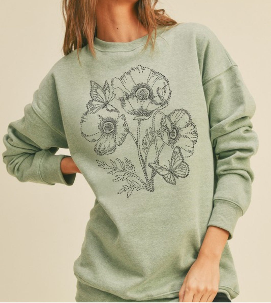 Green Frost Flower Graphic Sweatshirt