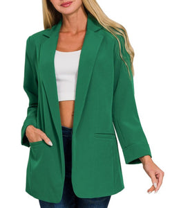 Green Long Sleeve Open Blazer
