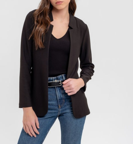 Black Long Line Blazer with Notched Collar