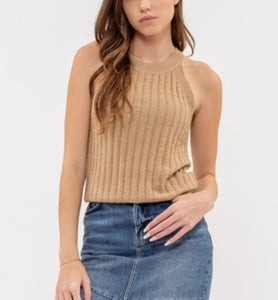 Tan Halter Sweater Tank Top
