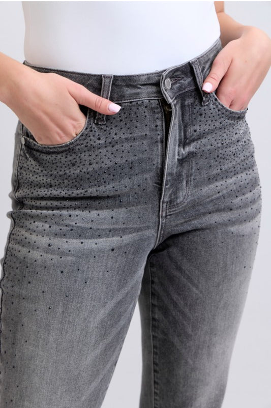 Judy Blue Grey Rhinestone High Waist Jean