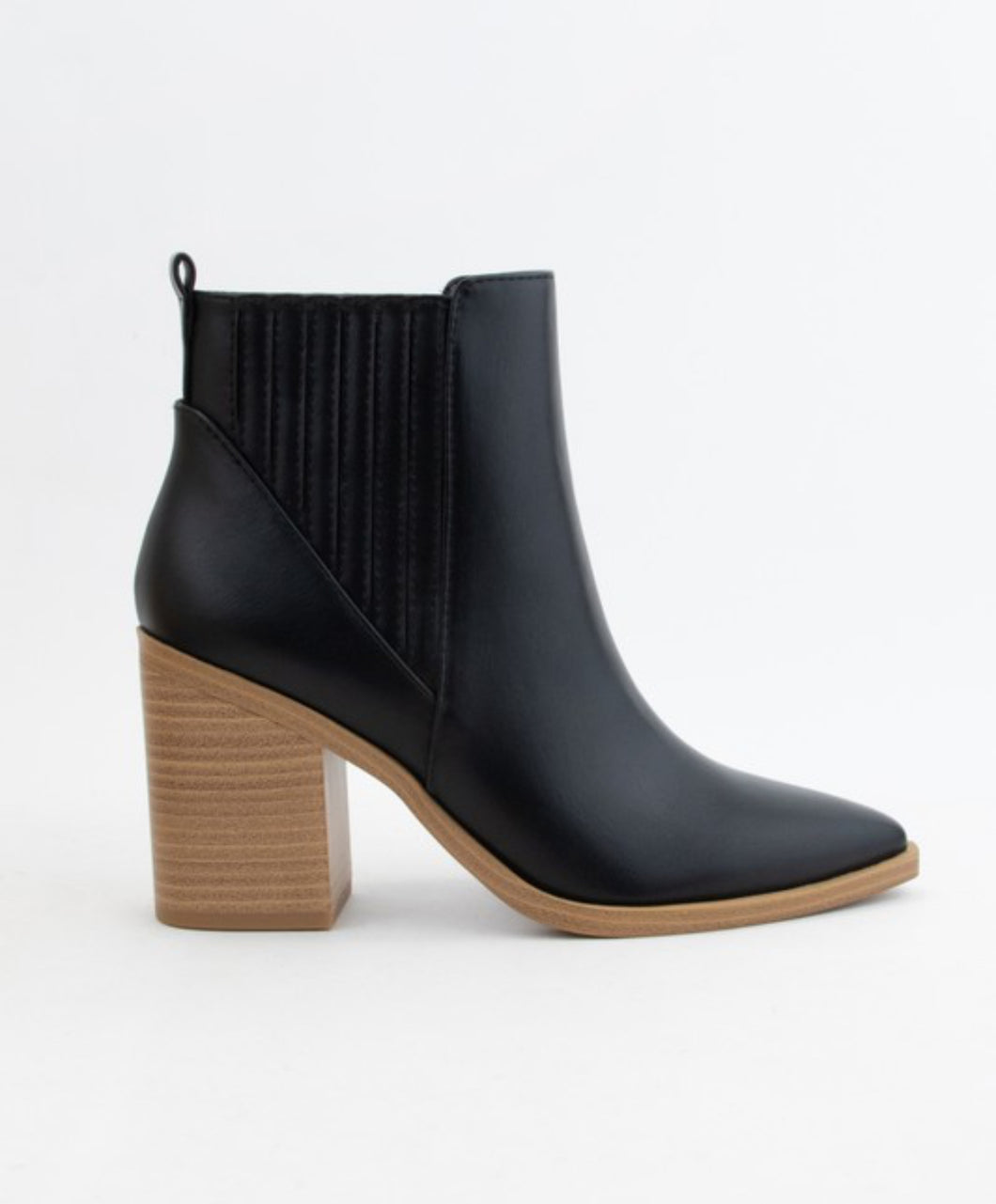 Black Pointed Toe Ankle Boot with Pleated Sides