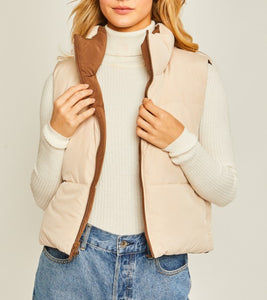 Brown & Ivory Reversible Puffer Vest