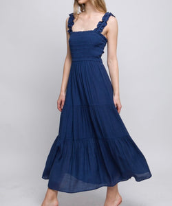 Navy Smocked Bodice Maxi Dress