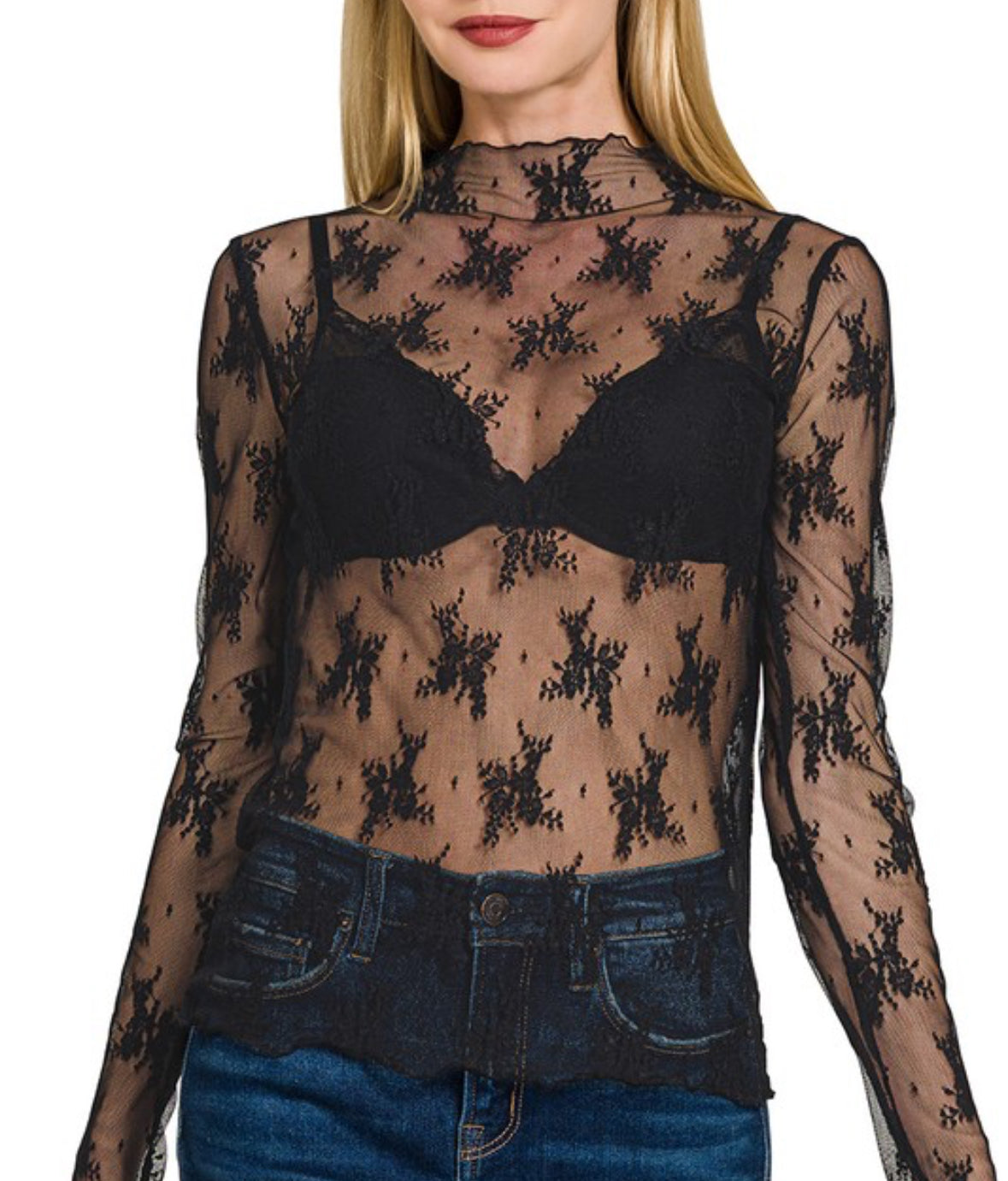 Black Long Sleeve Lace Top