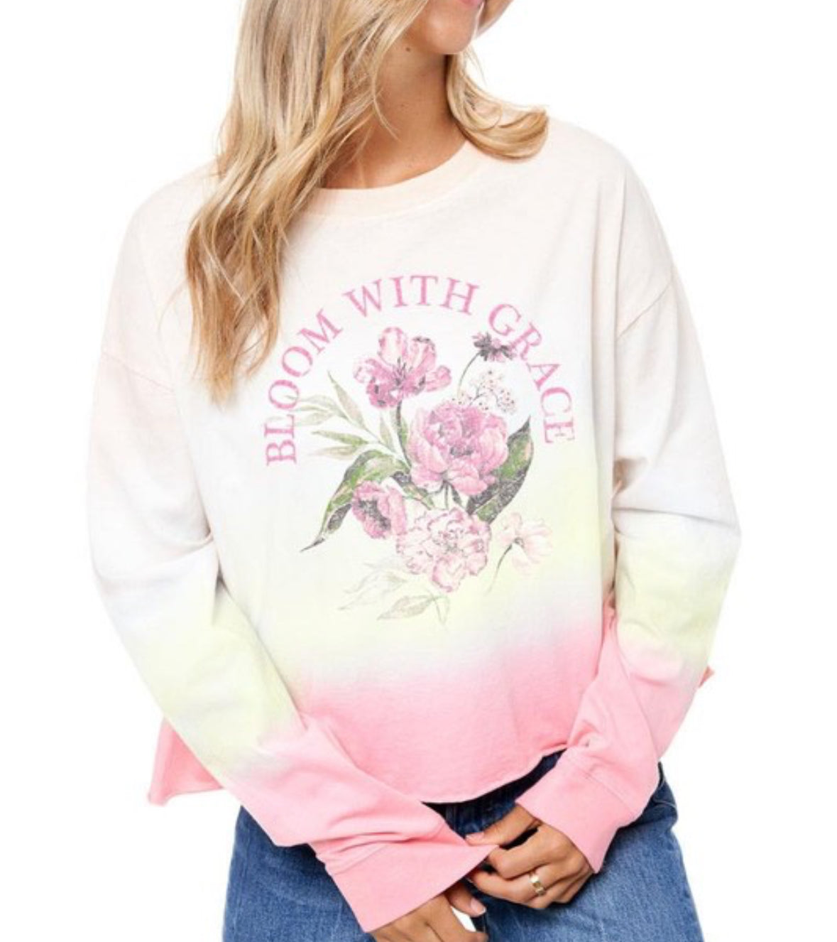 Sale! Pink & Yellow Ombre Long Sleeve Crop