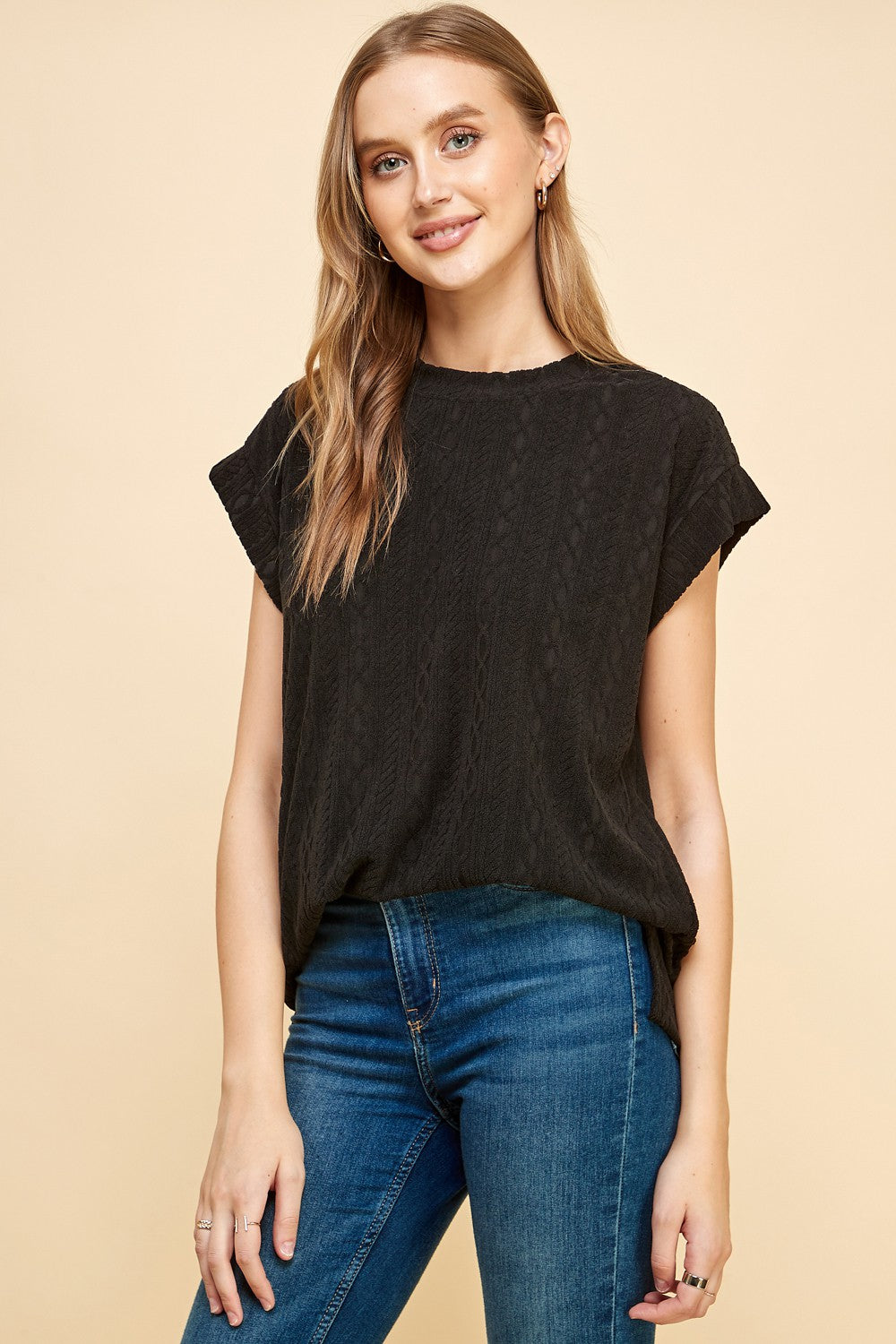 Black Cable Knit Tee
