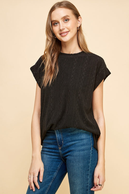 Black Cable Knit Tee