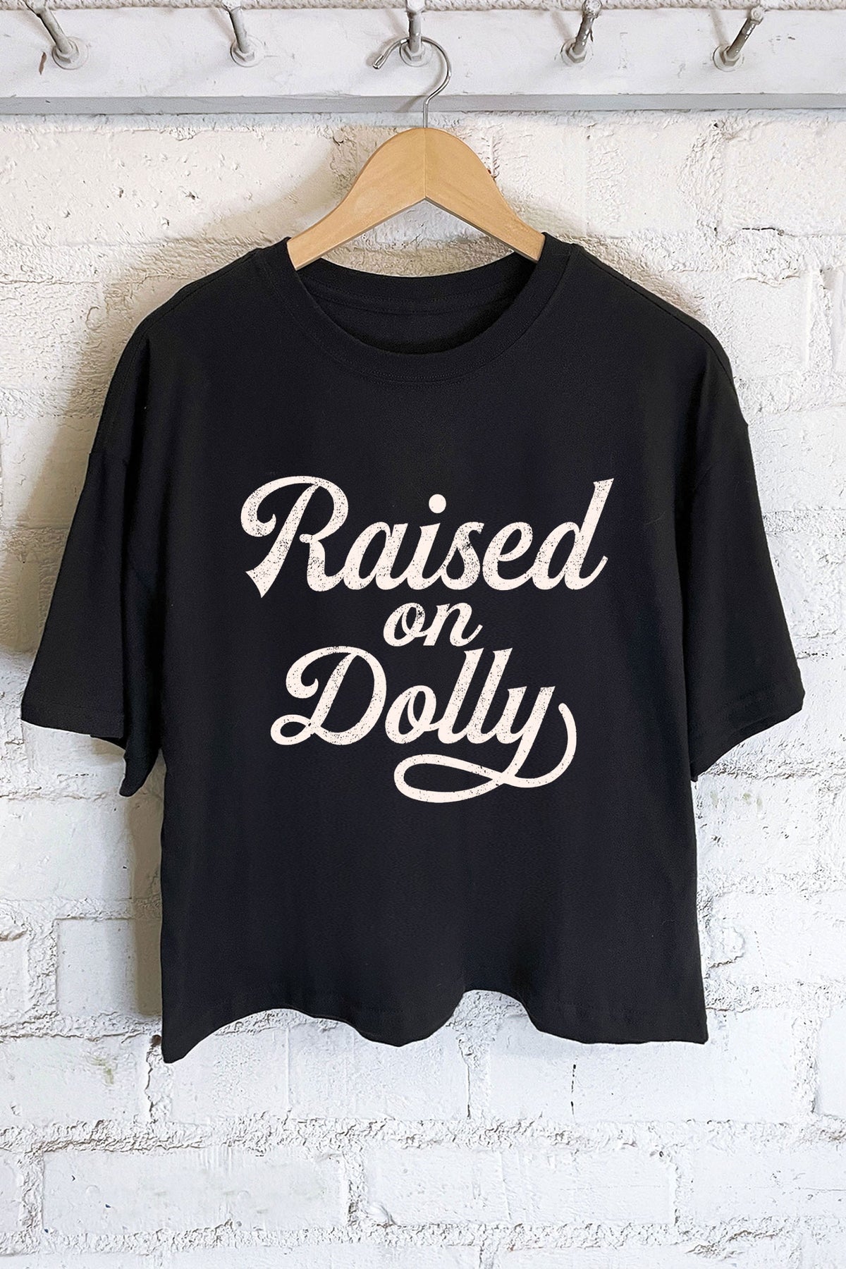 Black Raised on Dolly Cut off Graphic Tee