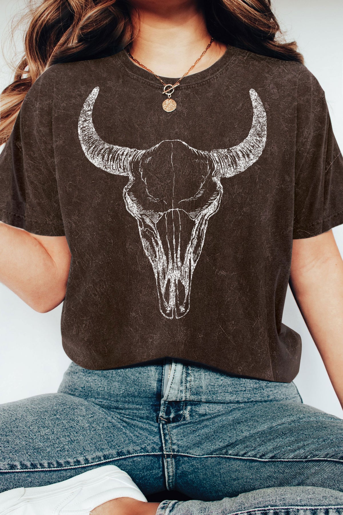 Mineral Cow Skull Graphic Tee Burgundy