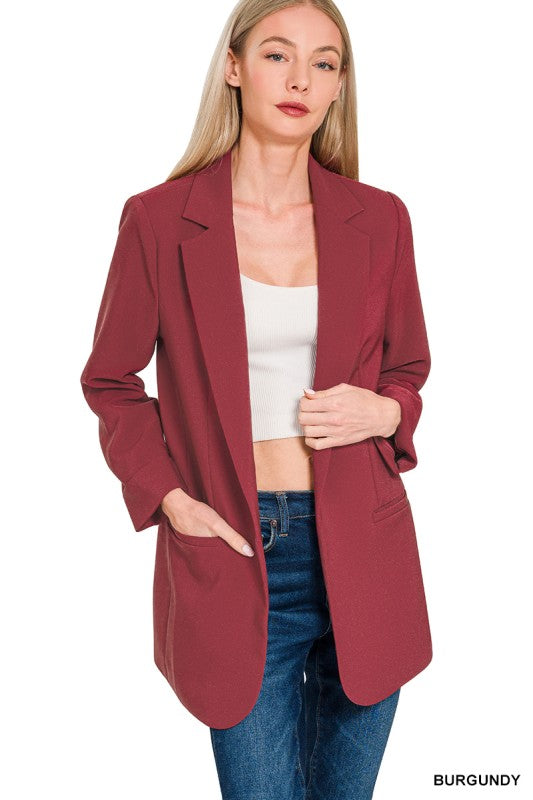 Burgundy Open Front Classic Blazer
