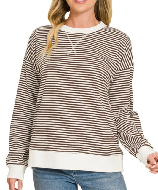 Chocolate Striped Rib Pullover Top
