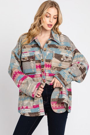Blue & Pink Aztec Shacket