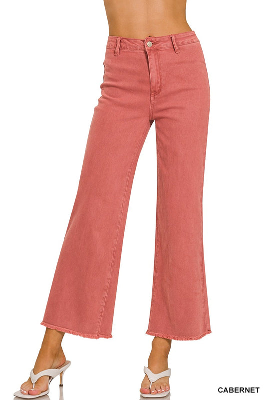 Terracotta Wide Leg Cropped Raw Hem Jeans