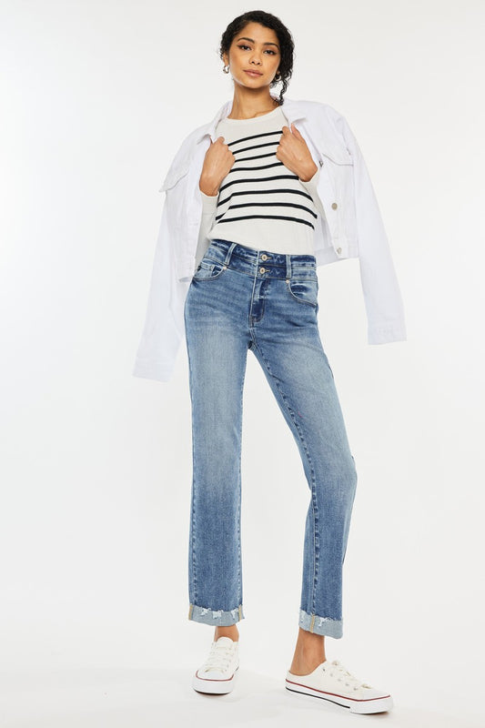 KanCan High Rise Slim Straight Jeans w/Double Button
