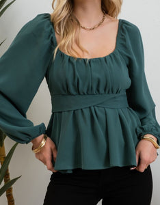 Emerald Tie Back, Scoop Neck Blouse