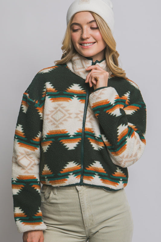 Green & Cream Aztec Sherpa