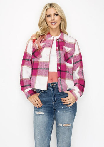 Hot Pink Plaid Cropped Shacket