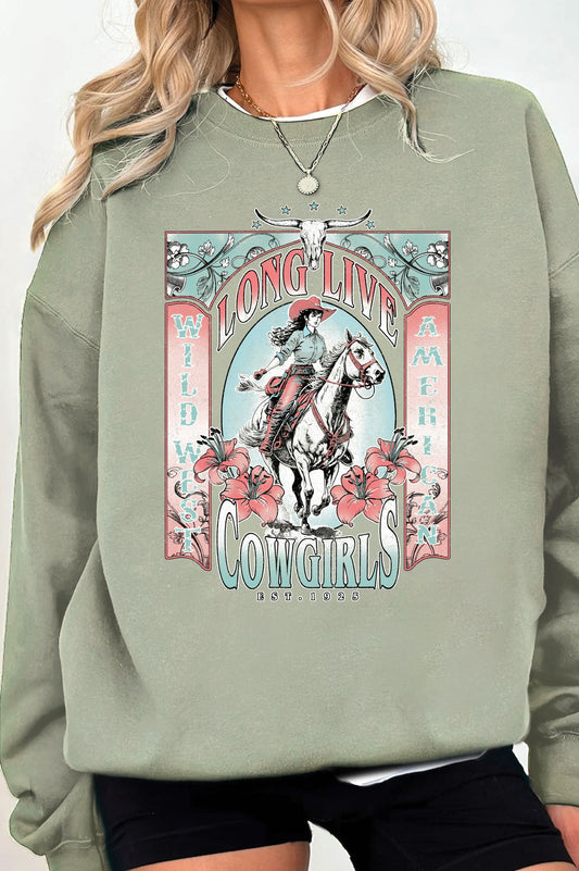 Sage Long Live Cowgirls Graphic Brushed Sweatshirts