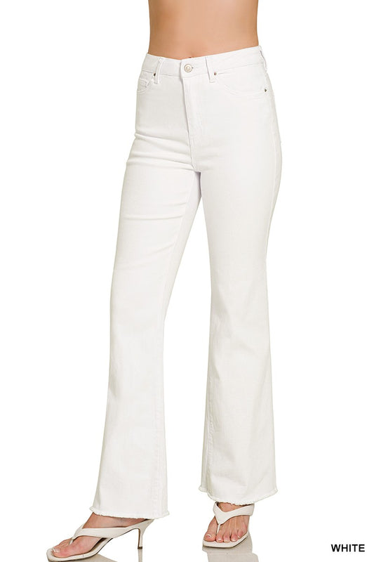 White Washed Frayed Cutoff Hem Straight Wide Pants