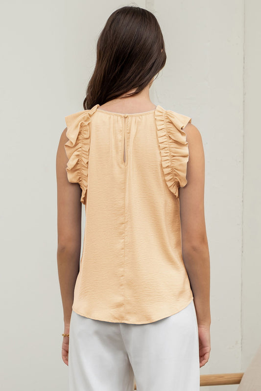Yellow Sleeveless Ruffle Trim Blouse