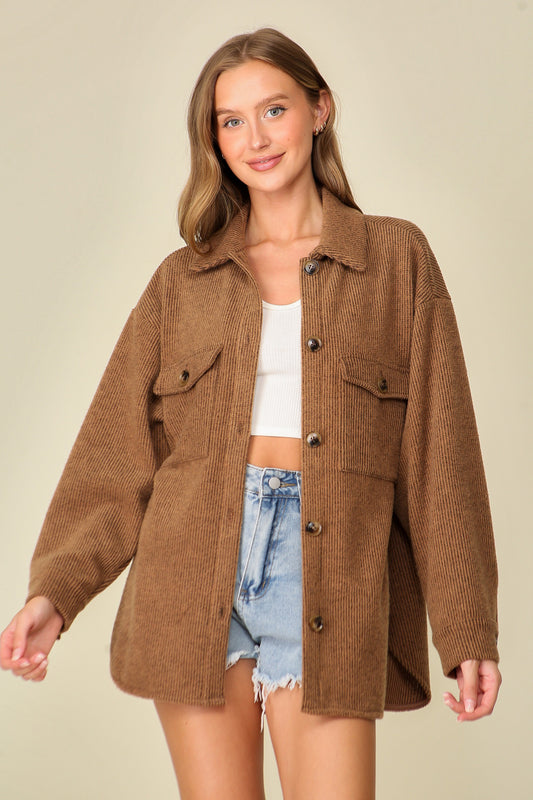 Mocha Cozy Brushed Waffle Oversized Shacket