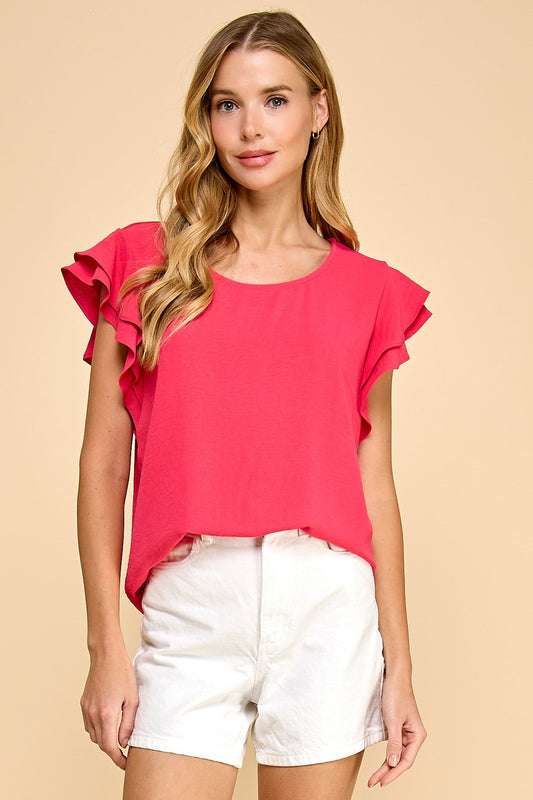 Coral Double Ruffle Blouse Top