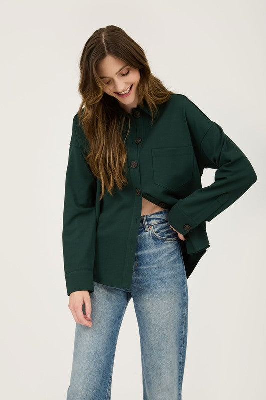 Hunter Green Button Down Shacket