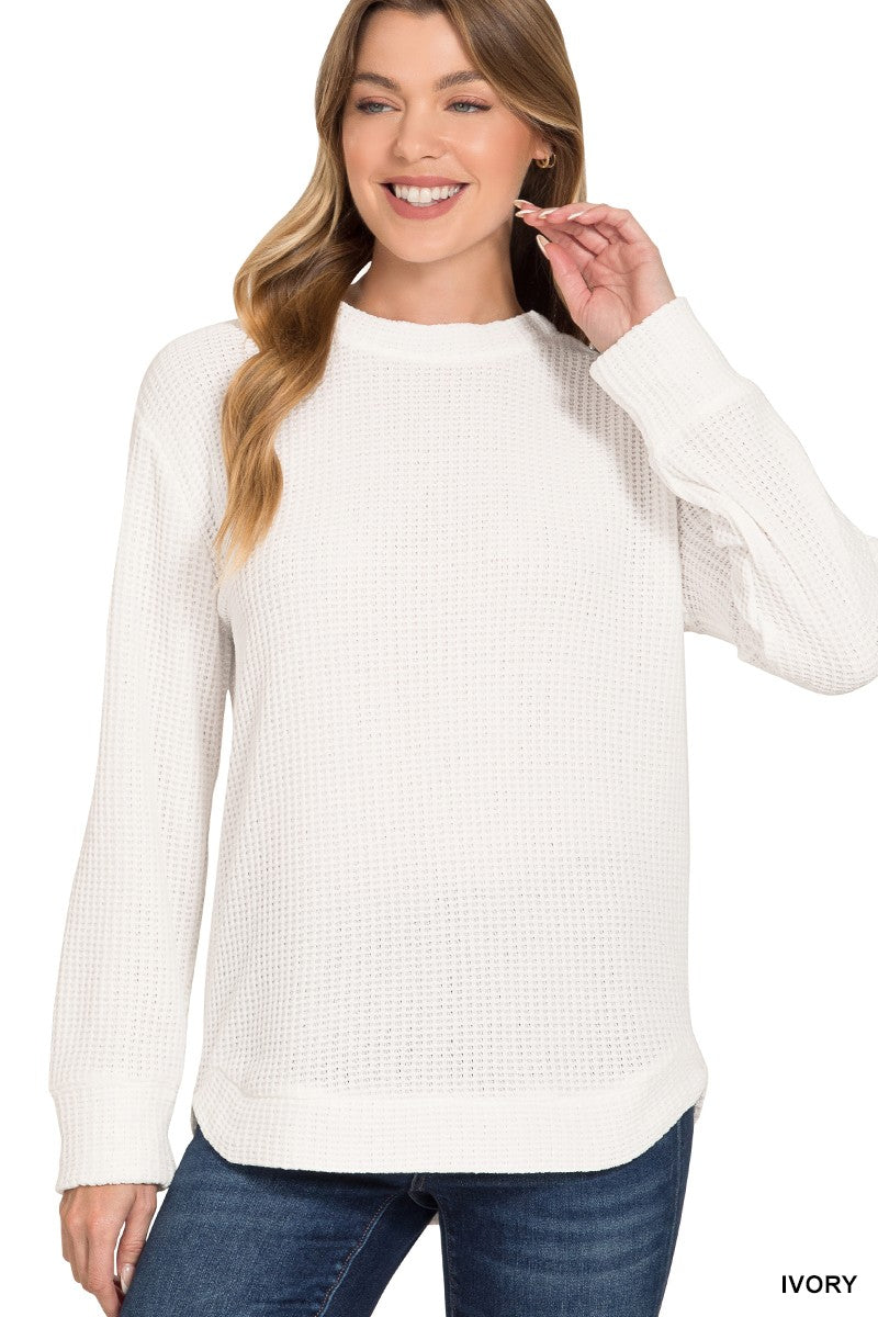 Ivory Chenille Waffle Round Neck Sweater