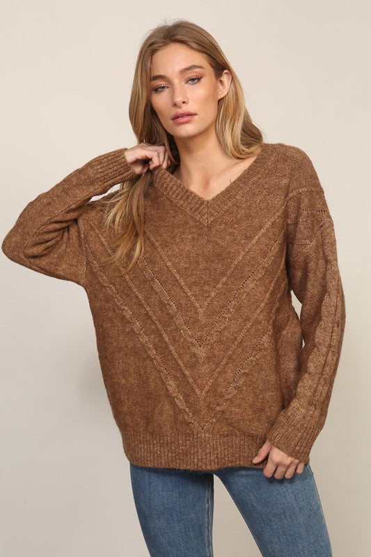 Brown Chevron Detail Oversized Sweater
