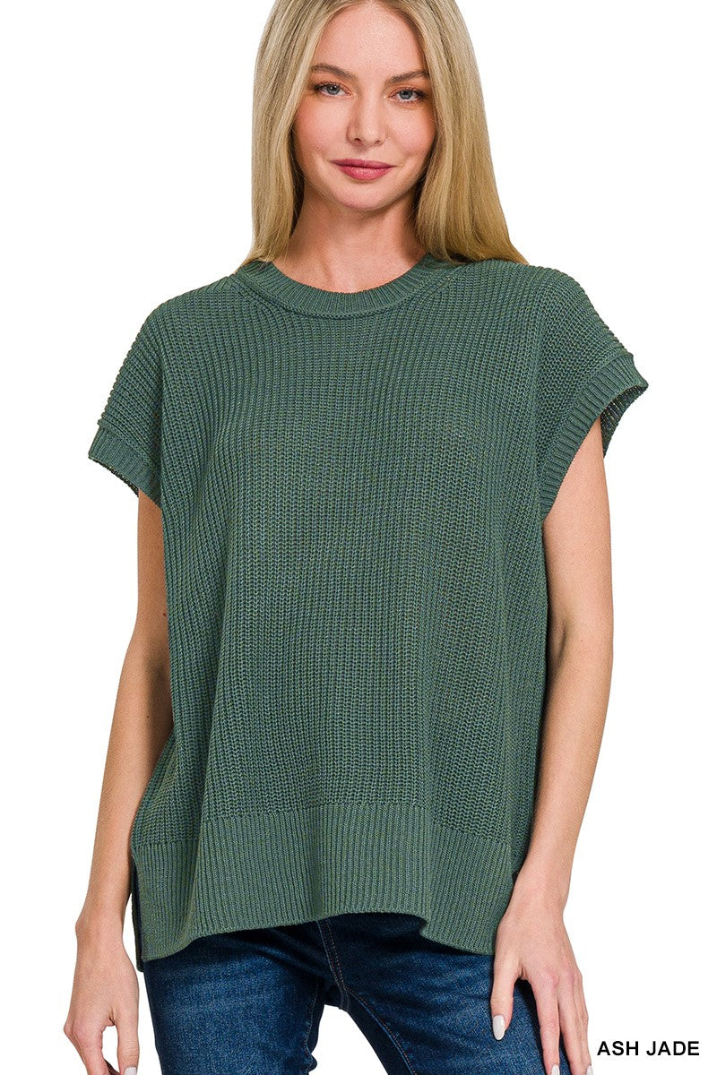 Jade Knit Short Sleeve Top Slit Side