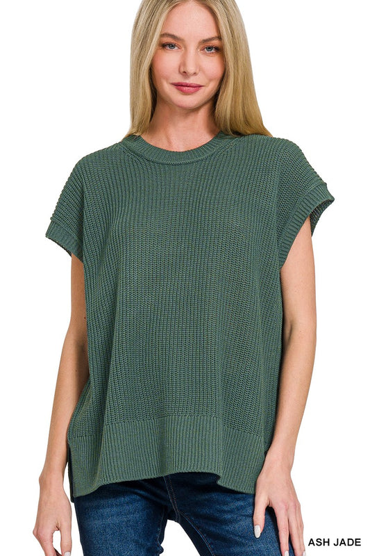 Jade Knit Short Sleeve Top Slit Side