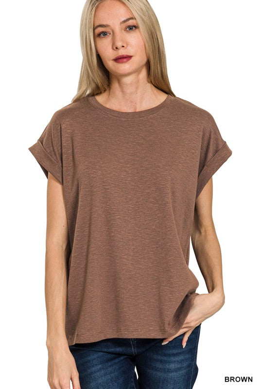 Classic Brown Rolled Sleeve T-Shirt