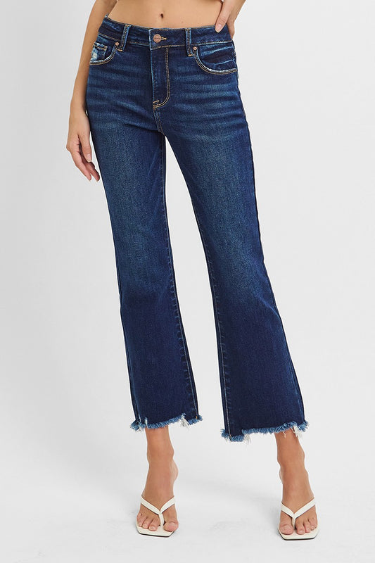 Risen Dark Wash High Rise Crop Straight Slim Jeans