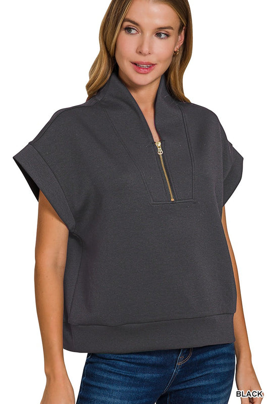 Black Scuba high neck half zip Top